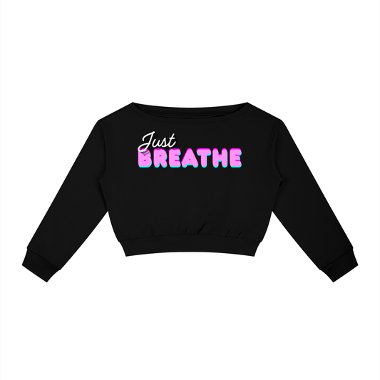 Dámska mikina s odhalenými ramenami s autorskou potlačou Just Breathe