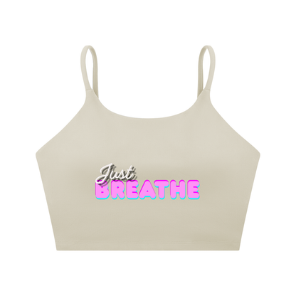 Športová podprsenka so špagetovými ramienkami s  potlačou Just Breathe
