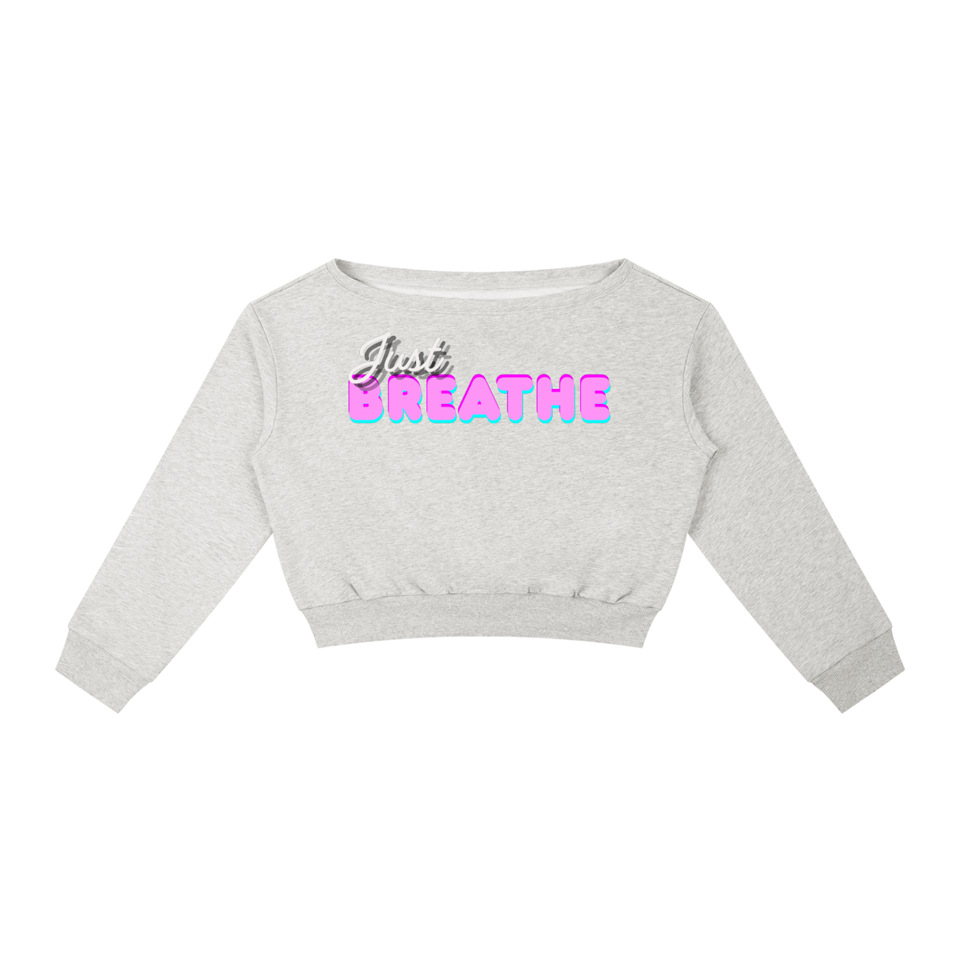 Dámska mikina s odhalenými ramenami s autorskou potlačou Just Breathe