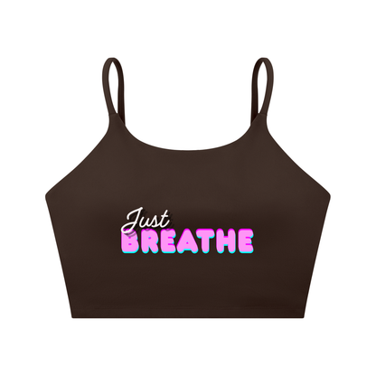Športová podprsenka so špagetovými ramienkami s  potlačou Just Breathe