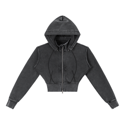 Dámska crop mikina na zips s odnímteľnou kapucňou