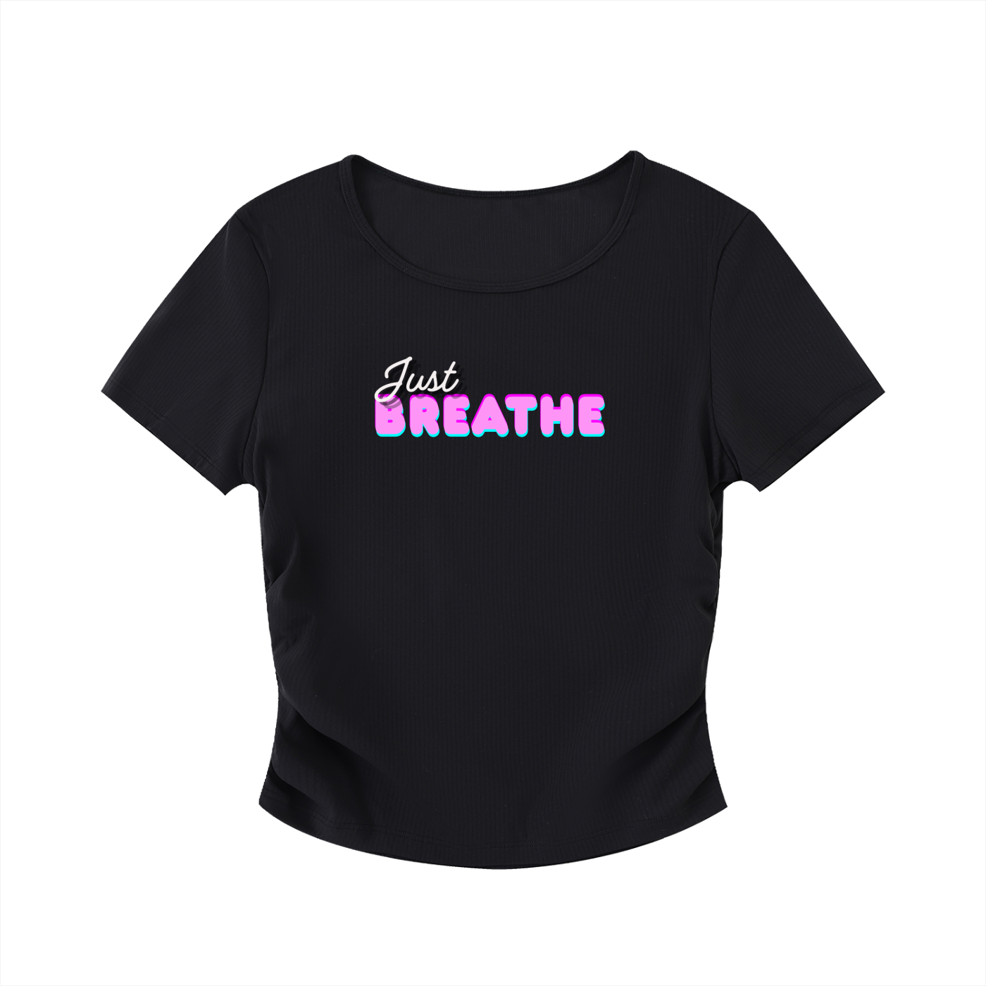 Crop Top s nariasenými bokmi s  potlačou Just Breathe
