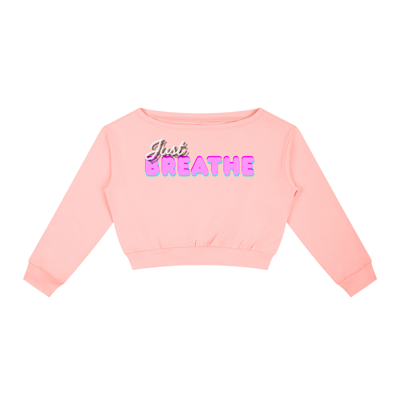 Dámska mikina s odhalenými ramenami s autorskou potlačou Just Breathe