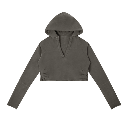 Dámska crop mikina s kapucňou a V-výstrihom – možnosť personalizácie