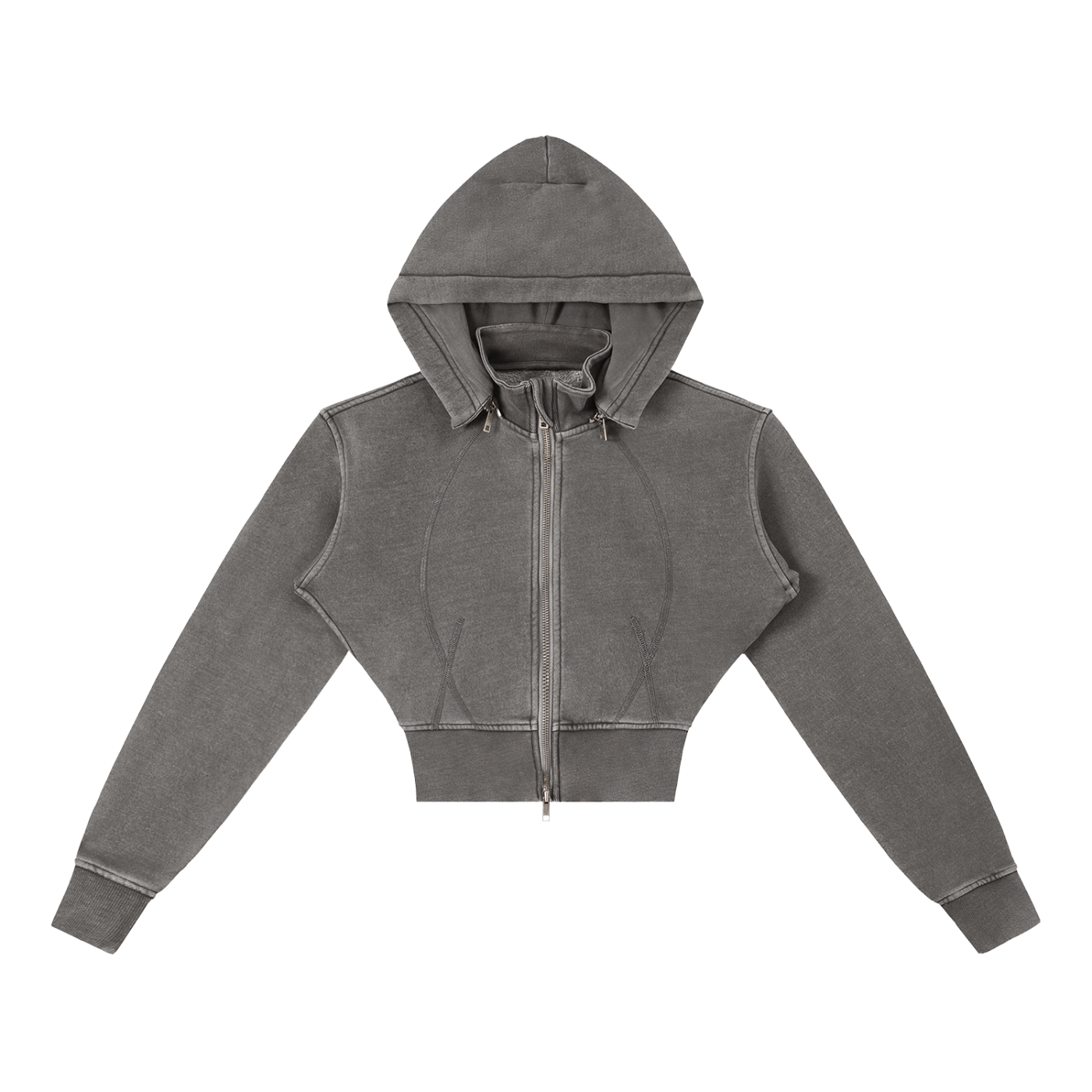 Dámska crop mikina na zips s odnímteľnou kapucňou