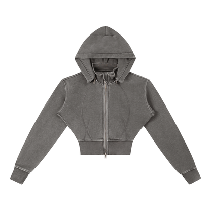 Dámska crop mikina na zips s odnímteľnou kapucňou