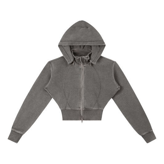 Dámska crop mikina na zips s odnímteľnou kapucňou