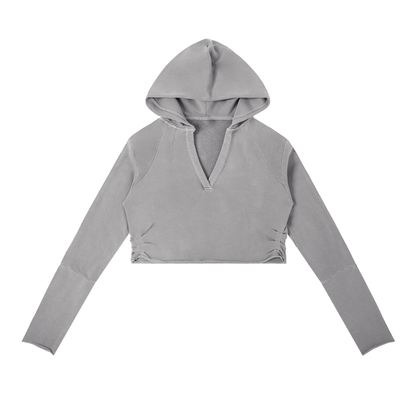 Dámska crop mikina s kapucňou a V-výstrihom – možnosť personalizácie