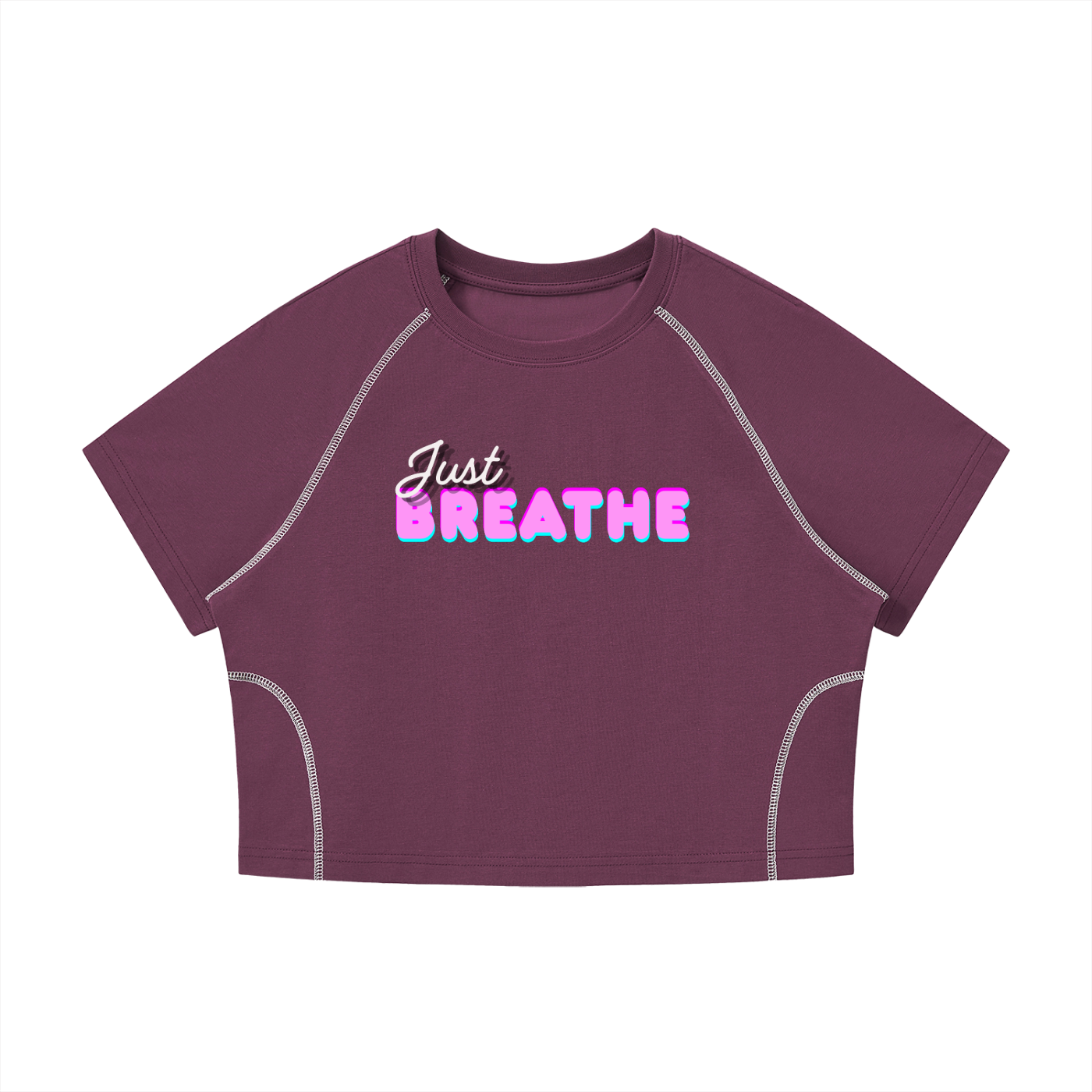 Dámske tričko s kontrastným stehom a raglánovým vzorom s potlačou Just Breathe