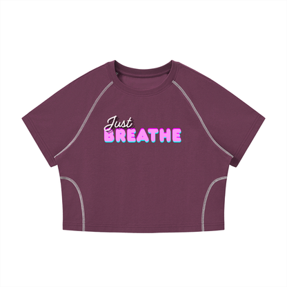 Dámske tričko s kontrastným stehom a raglánovým vzorom s potlačou Just Breathe