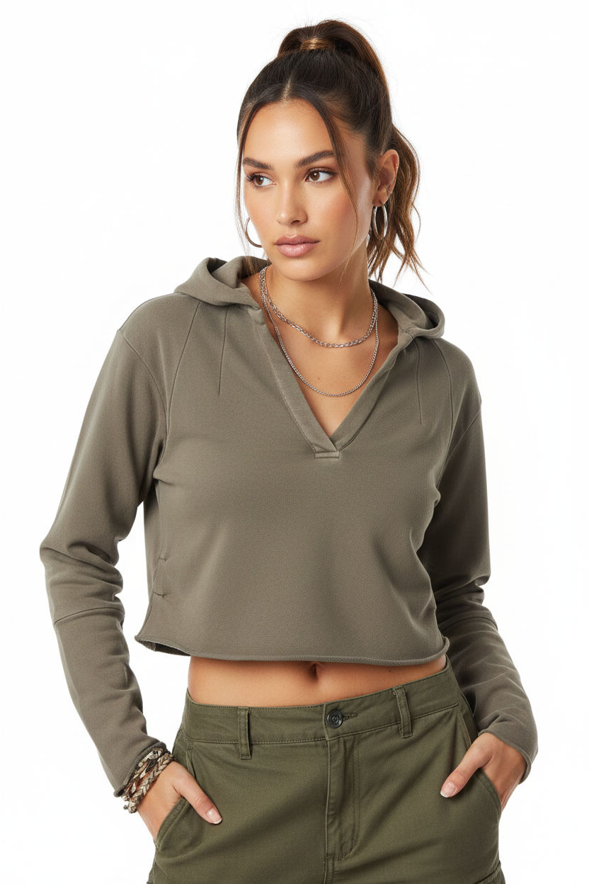 Dámska crop mikina s kapucňou a V-výstrihom – možnosť personalizácie