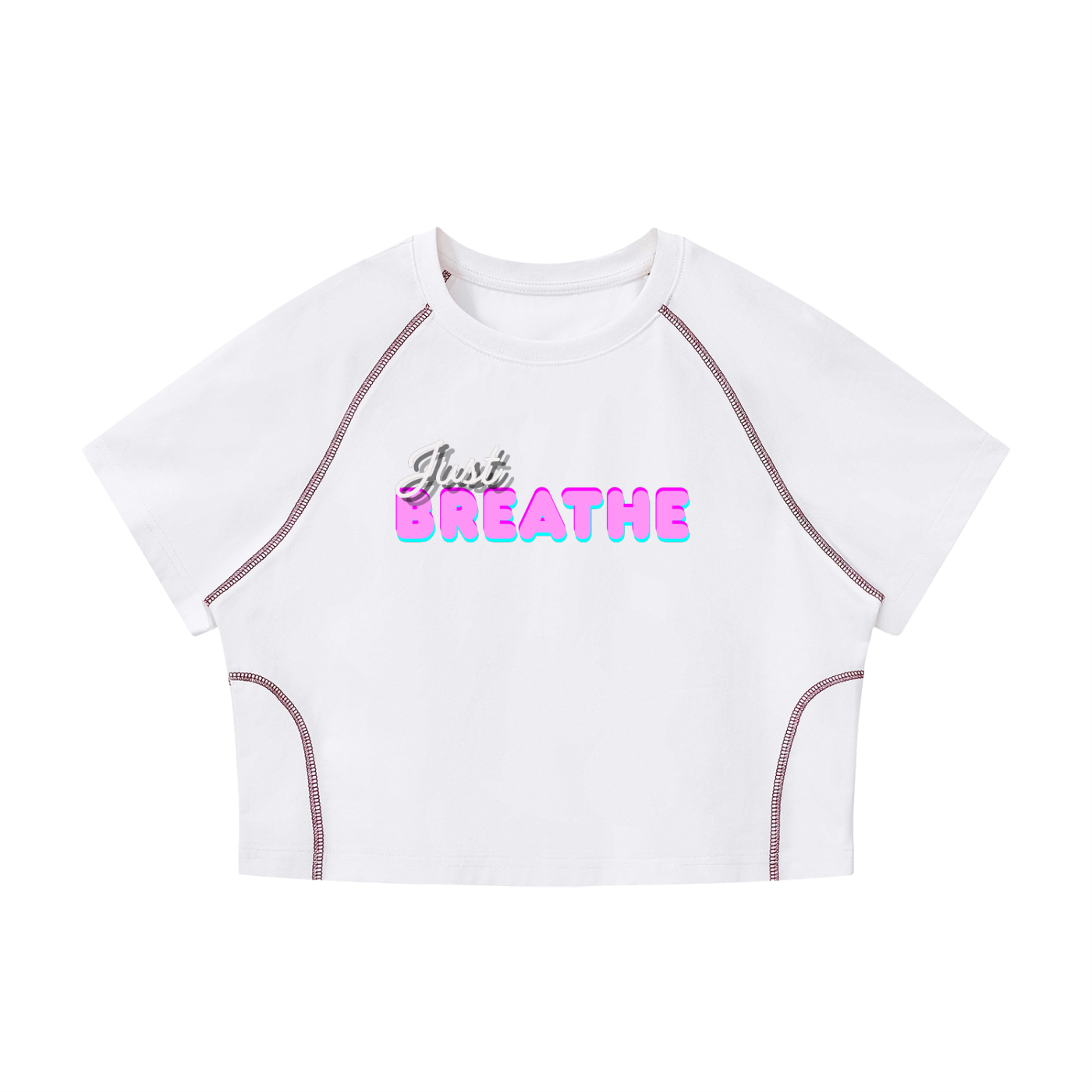 Dámske tričko s kontrastným stehom a raglánovým vzorom s potlačou Just Breathe