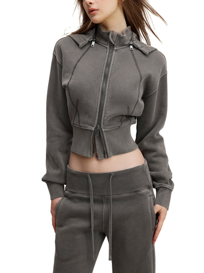 Dámska crop mikina na zips s odnímteľnou kapucňou