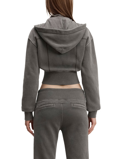Dámska crop mikina na zips s odnímteľnou kapucňou