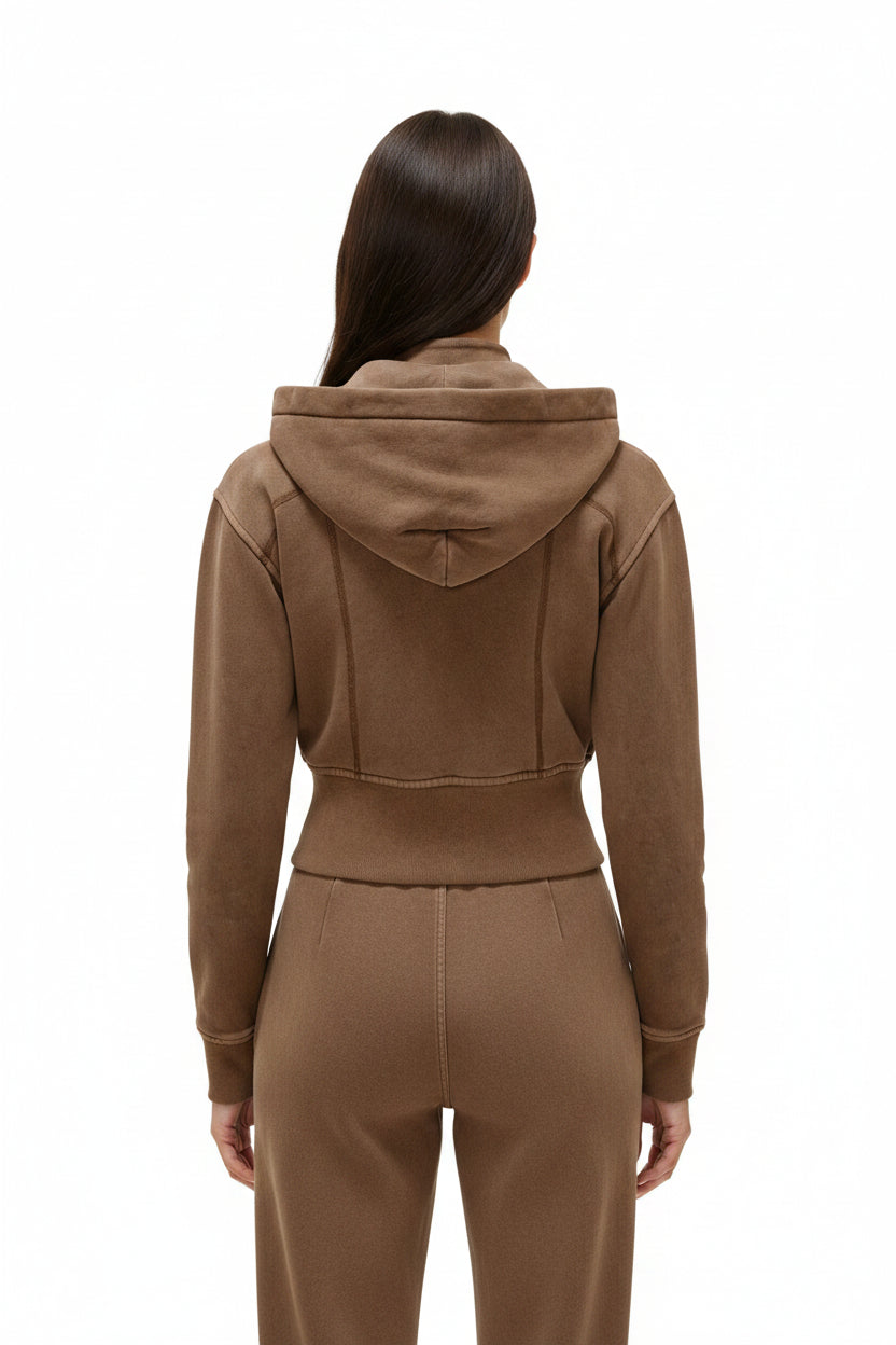 Dámska crop mikina na zips s odnímteľnou kapucňou