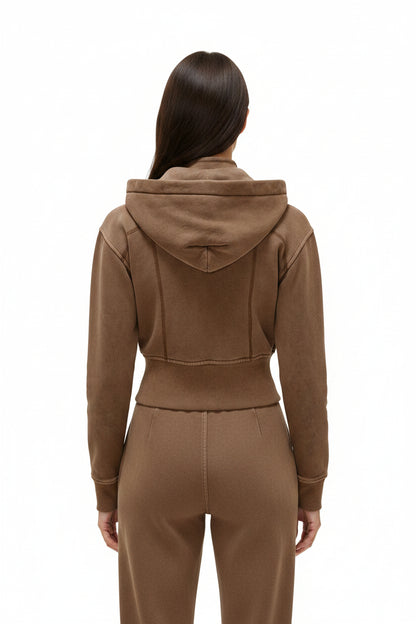 Dámska crop mikina na zips s odnímteľnou kapucňou